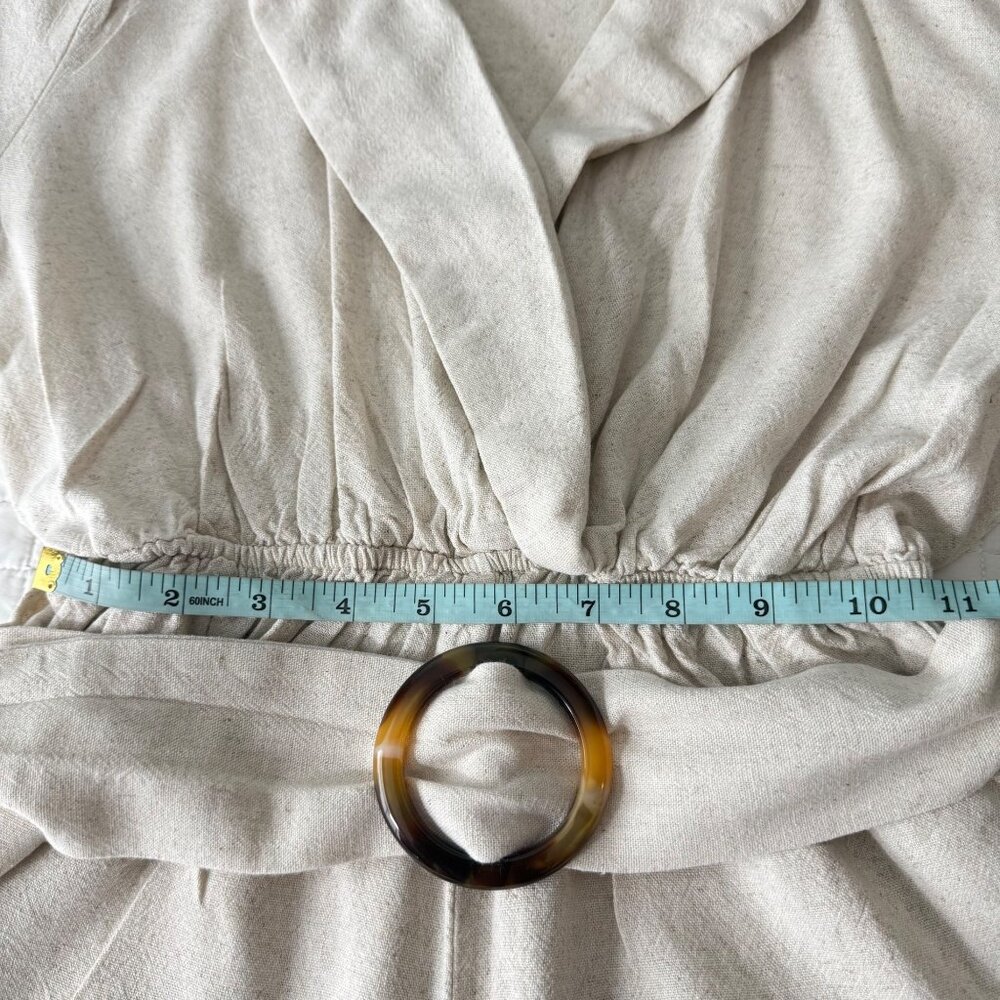 Louna Womens Beige Short Sleeve Romper With Belt, S, Viscose/Linen Blend Made In - Picture 9 of 14